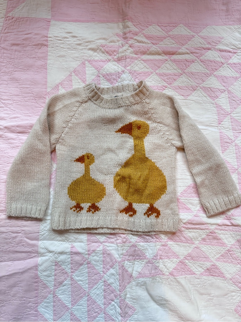 NaNa Cream Knit Sweater with Yellow Duck Pair